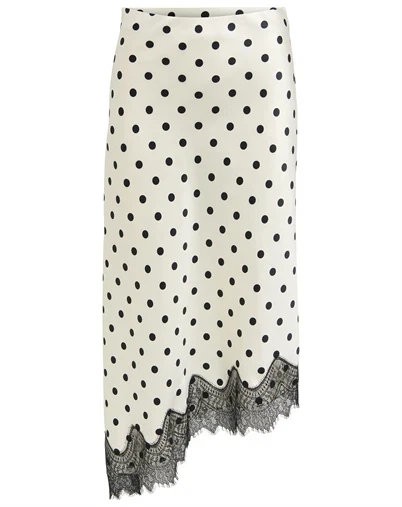 Only - ONLBella Slanted Satin Lace Nederdel - Cloud Dancer/Black Dot